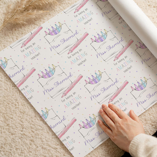 Teacher Gift Wrapping Paper, Personalised Thank You Teacher Gift Wrap, End of Year Gift for Teacher, Teaching Assistant, Keyworker