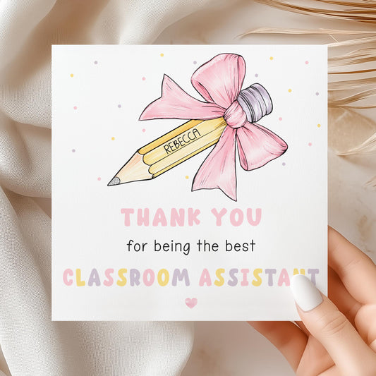 Thank You Teaching Assistant Card, Personalised Card for Classroom Assistant, Keyworker, End of School Year Thank You Gift, Leaving Card