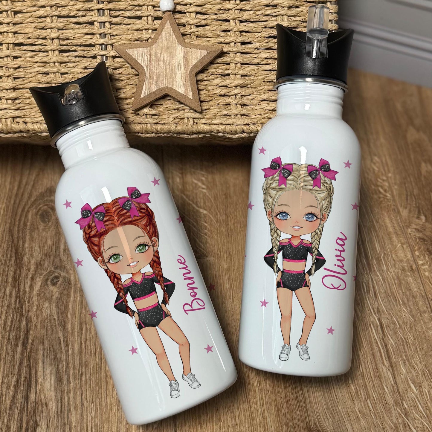 Cheerleader Water Bottle, Personalised Cheer & Dance 600ml Stainless Steel Bottle, Custom Dance Character, Cheer Class Bottle, Team Gift