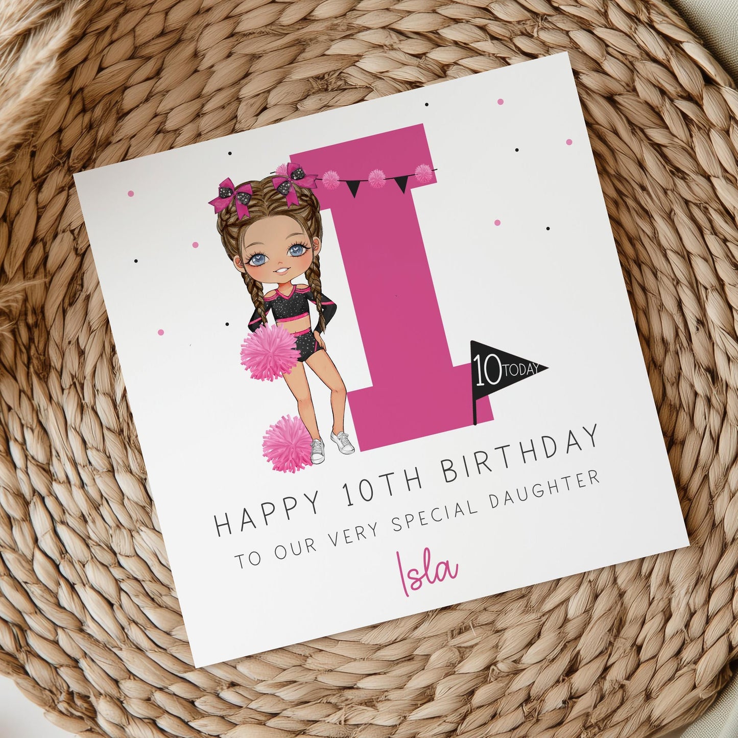 Cheerleader Birthday Card, Personalised 7th 8th 9th 10th Any Age Cheer & Dance Birthday Card Daughter, Granddaughter, Niece, Custom Girls