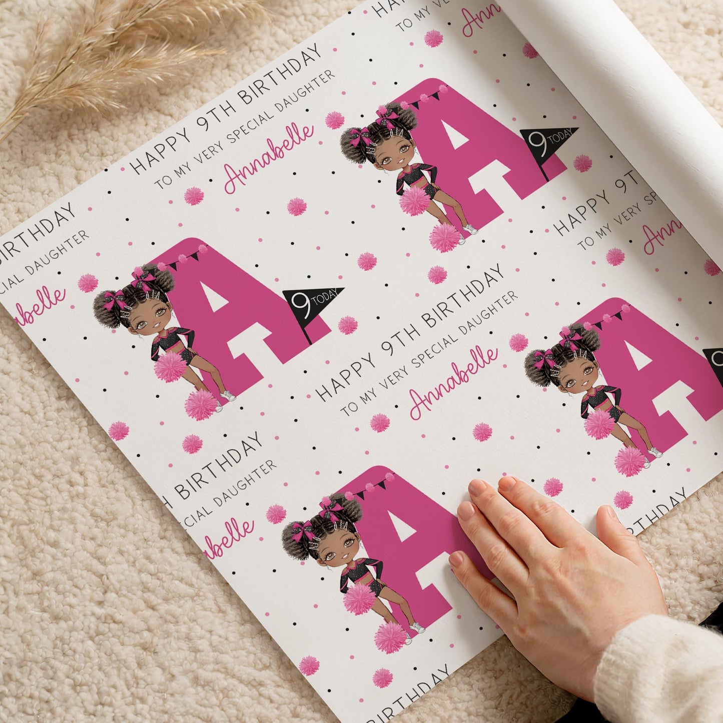 Cheerleader Gift Wrapping Paper, Personalised 7th 8th 9th 10th Any Age Cheer & Dance Gift Wrap Daughter, Granddaughter, Niece, Cheer Girls