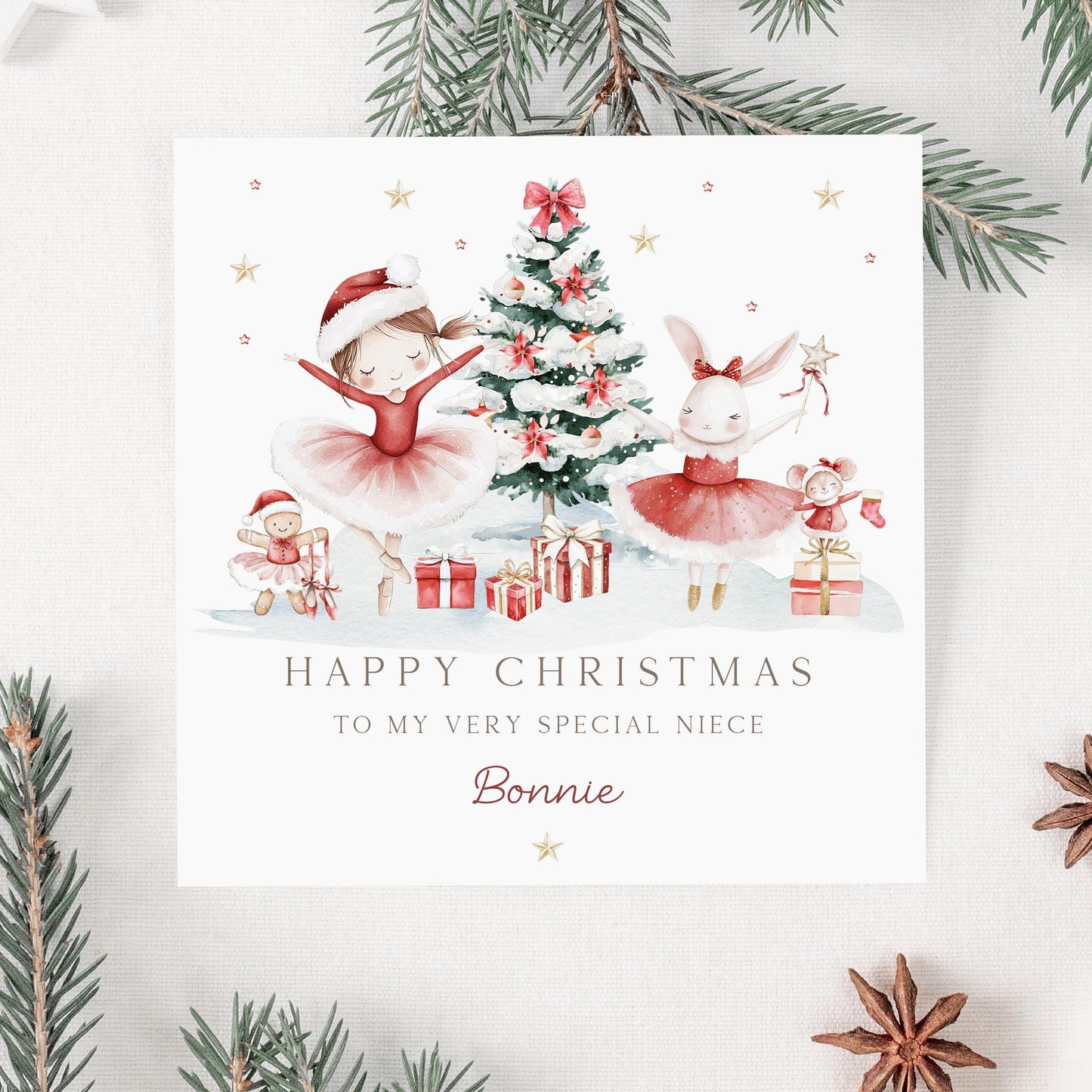 Girl's Christmas Card, Personalised Ballerina Christmas Card for a Special Little Girl, for Daughter, Granddaughter, Niece, Cute Xmas Ballet