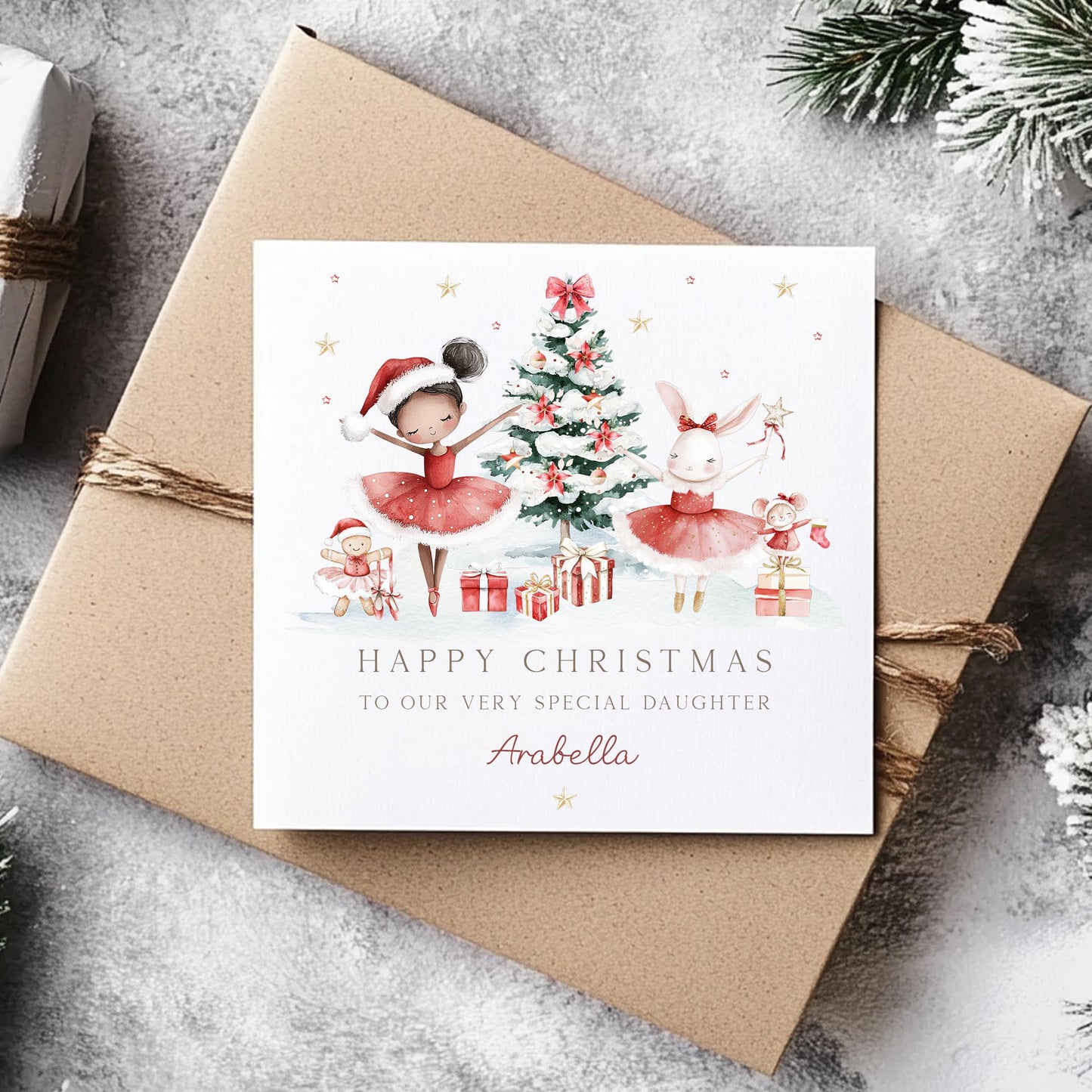 Girl's Christmas Card, Personalised Ballerina Christmas Card for a Special Little Girl, for Daughter, Granddaughter, Niece, Cute Xmas Ballet