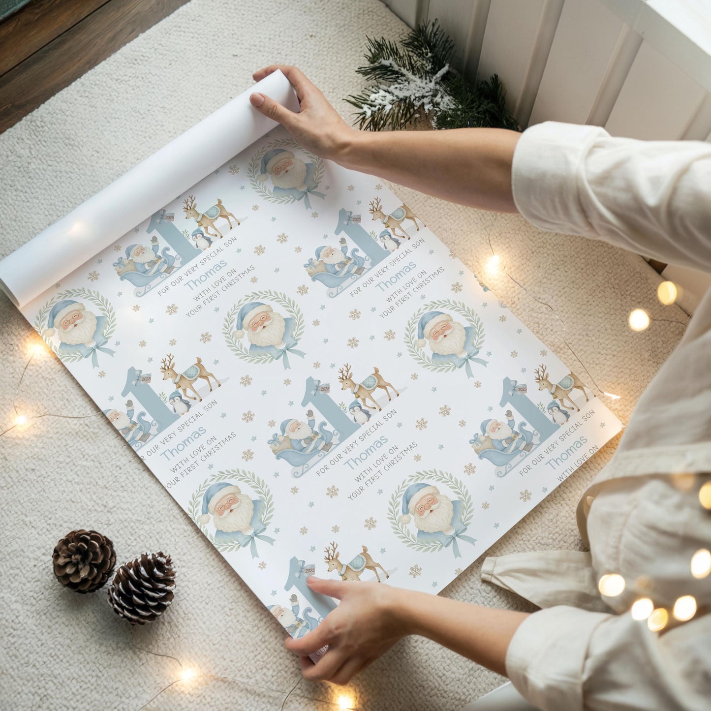 First Christmas Card for Baby Boy, Personalised Blue Santa 1st Christmas Card for Son, Grandson, Nephew, Godson, Boy's 1st Xmas Card