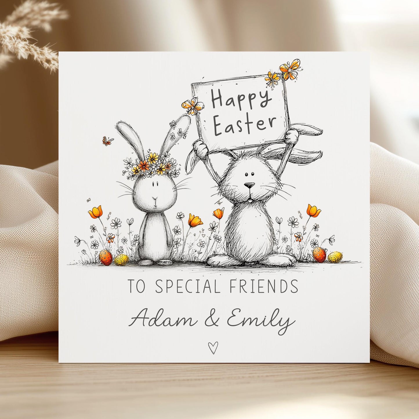 Easter Card for Special Couple, Personalised Cute Bunny Greeting Card with Custom Names for Parents, Grandparents, Friends