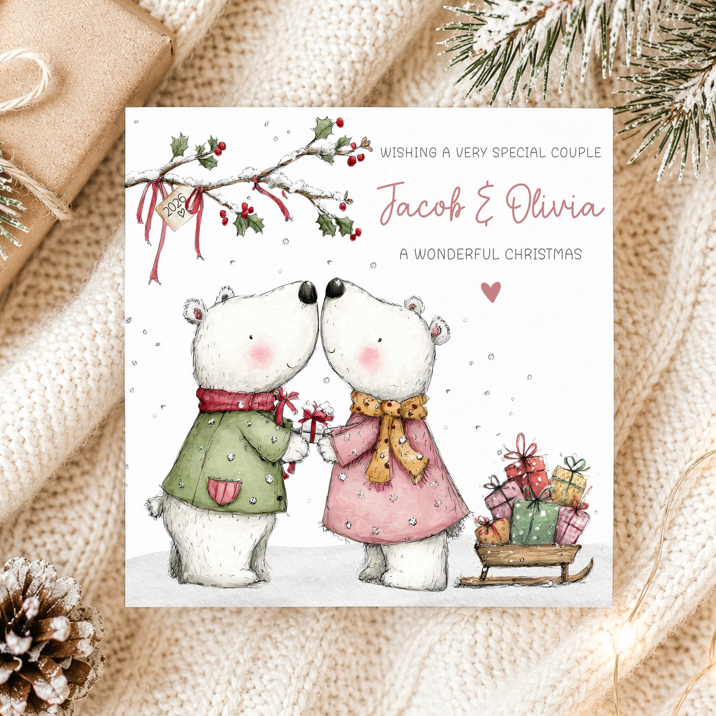 Personalised Christmas Card for Couple – Polar Bears