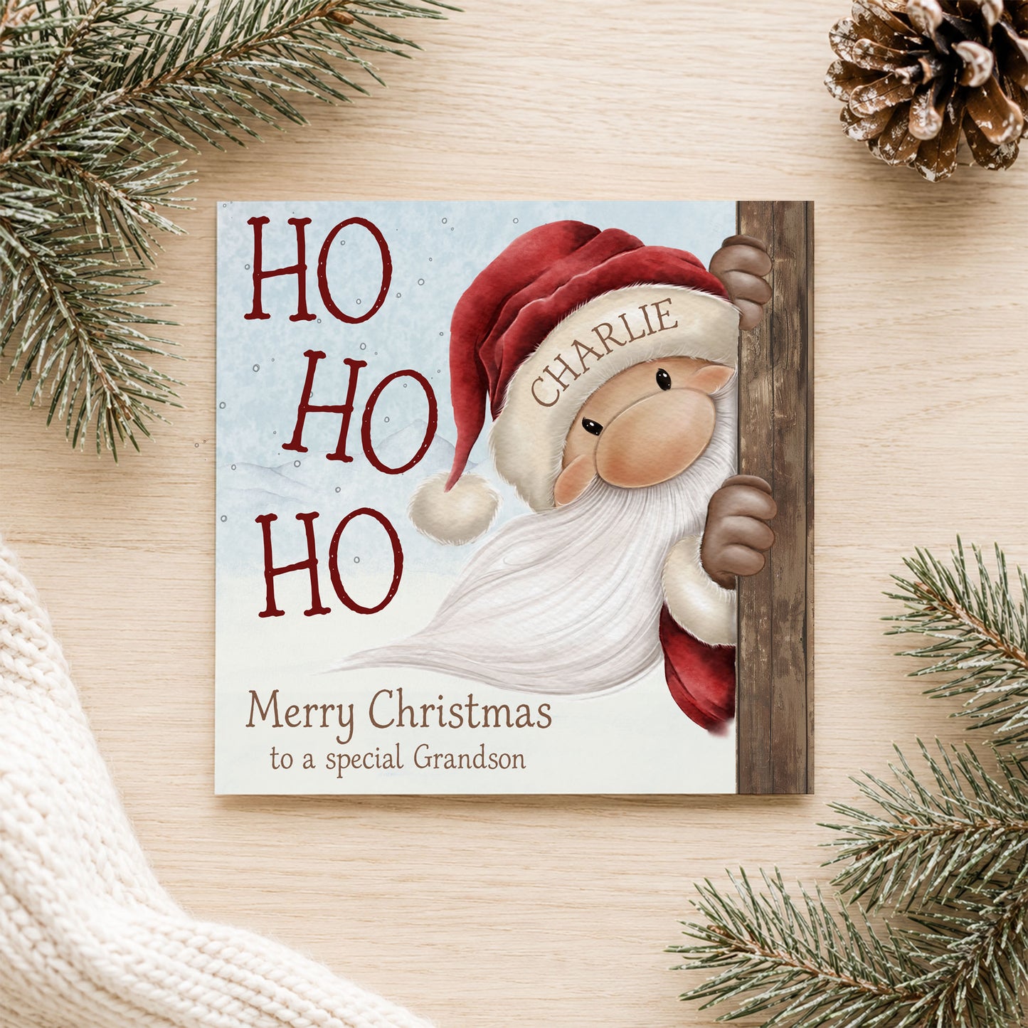 Personalised Peaking Santa Christmas Card – Ho Ho Ho