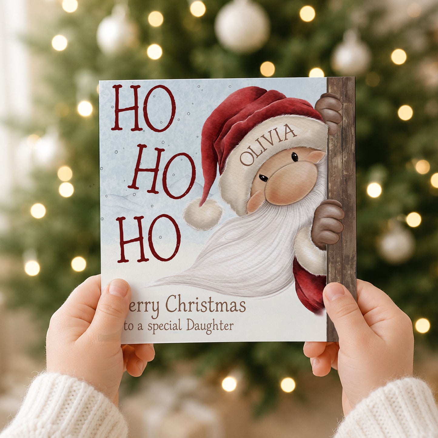 Personalised Peaking Santa Christmas Card – Ho Ho Ho
