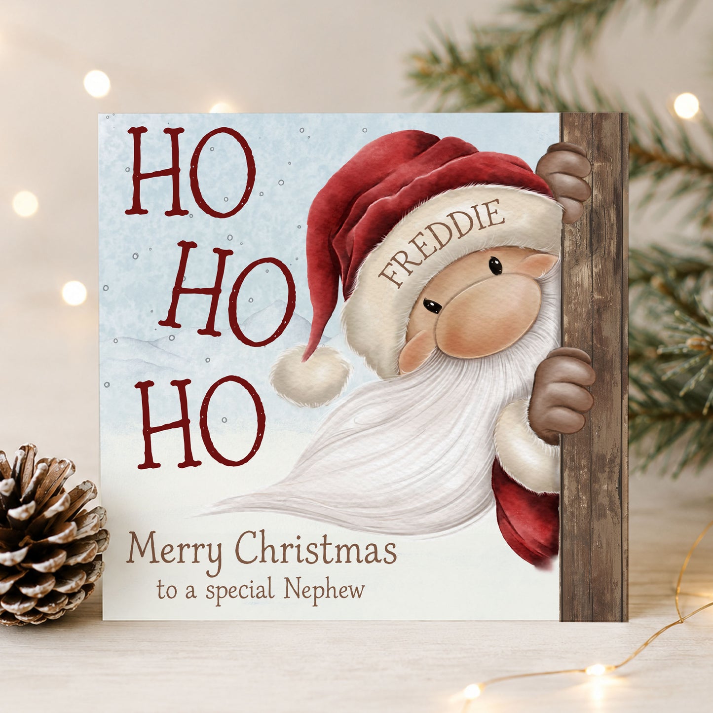 Personalised Peaking Santa Christmas Card – Ho Ho Ho