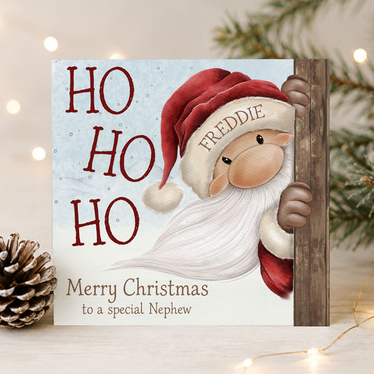 Personalised Peaking Santa Christmas Card – Ho Ho Ho