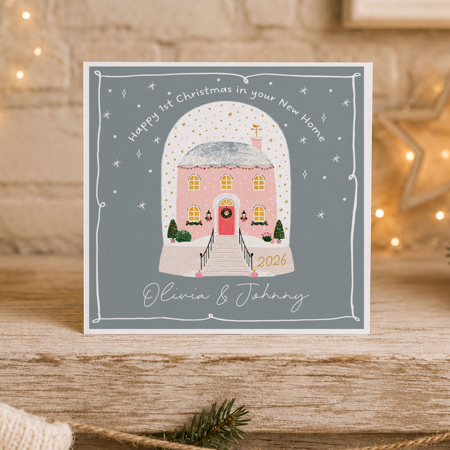 Personalised First Christmas in Your New Home Card – Pink House