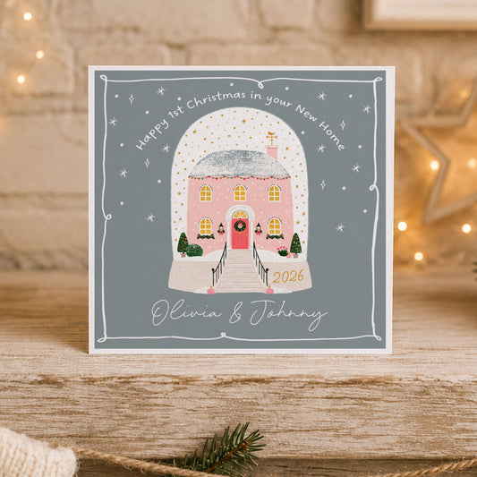 Personalised First Christmas in Your New Home Card – Pink House