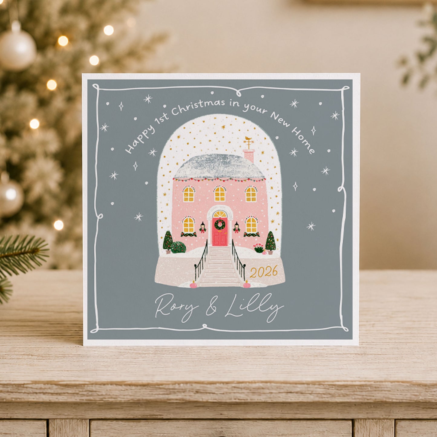 Personalised First Christmas in Your New Home Card – Pink House