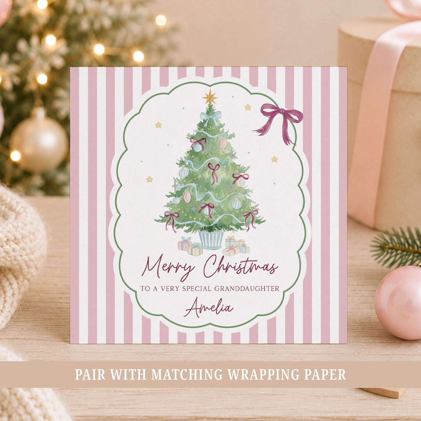 Personalised Pink Christmas Card for Her – Christmas Tree