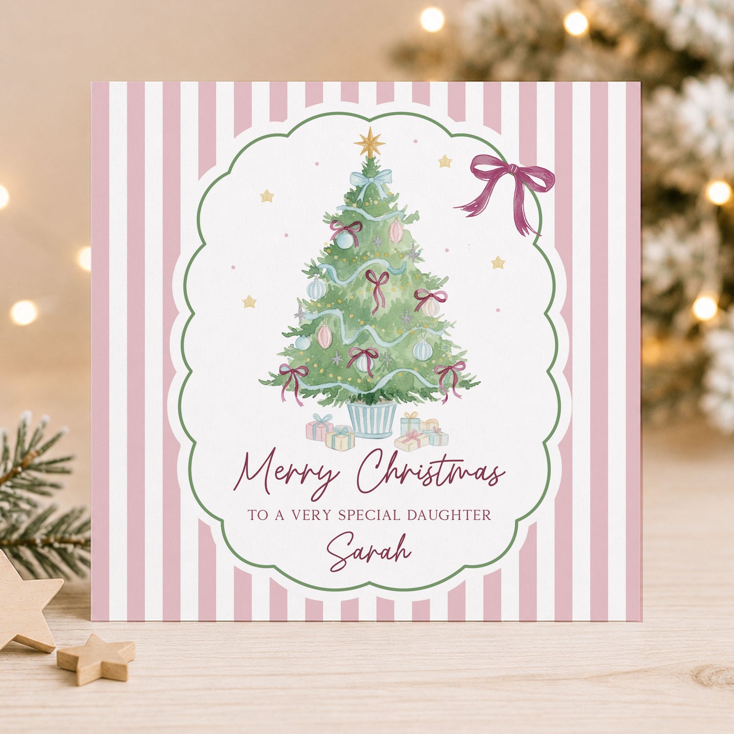 Personalised Pink Christmas Card for Her – Christmas Tree