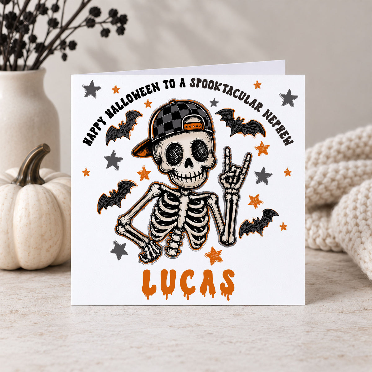 Personalised Skeleton Halloween Card for Boys – Kids Halloween Card