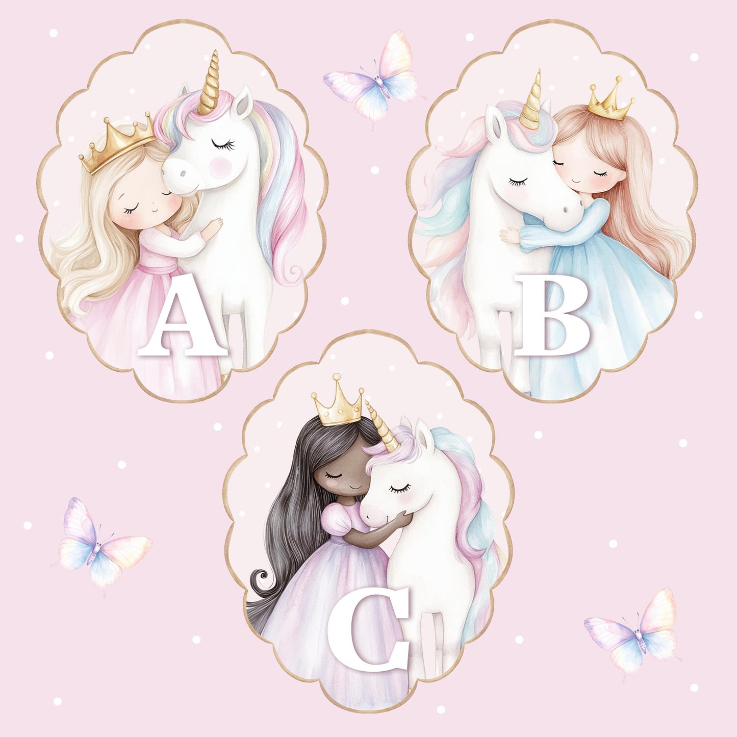 Personalised Girl's Pink Princess & Unicorn Birthday Wrapping Paper