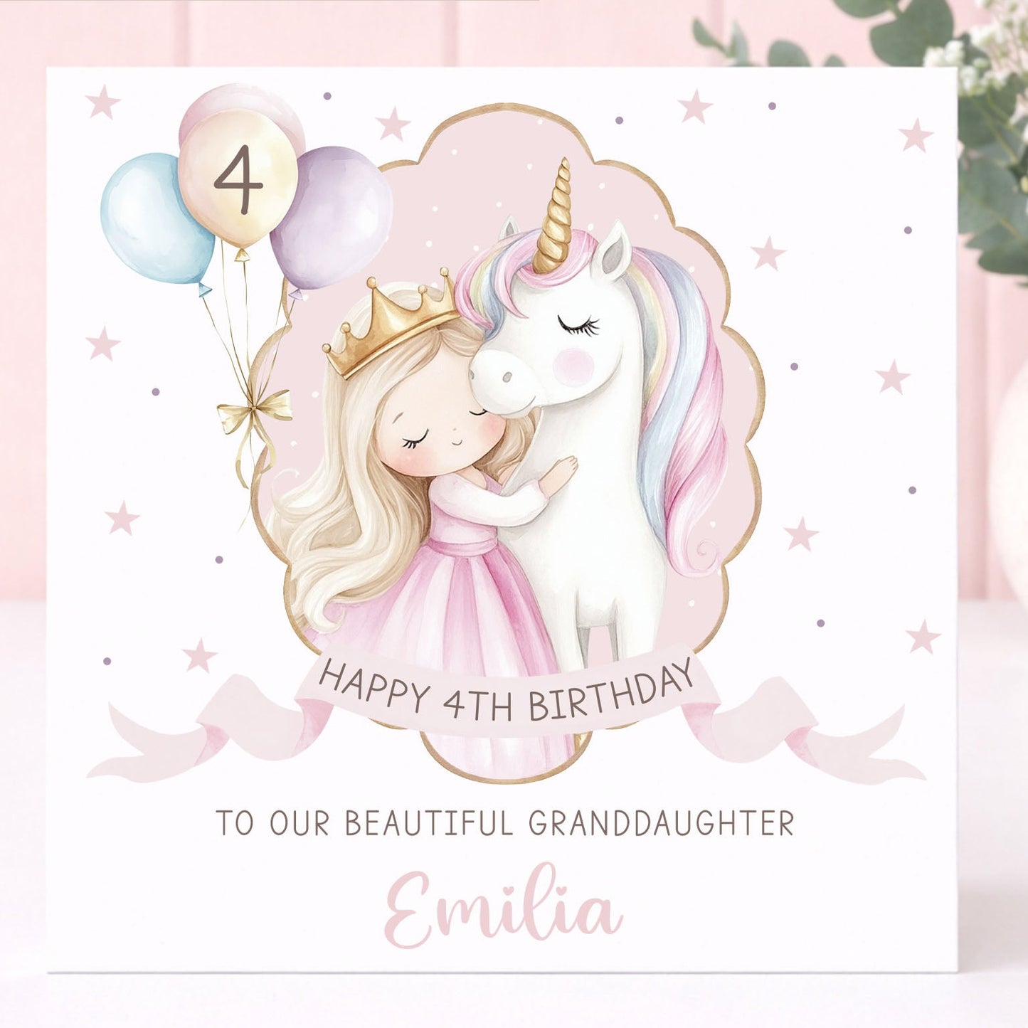 Personalised Girl's Pink Princess & Unicorn Birthday Wrapping Paper