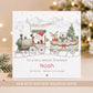 Personalised Grandson Christmas card featuring Santa on a festive train with a reindeer, polar bear and penguin, personalised with his name and relation.