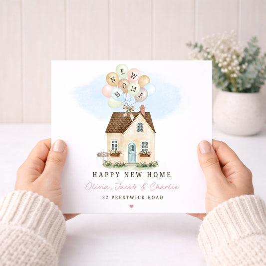 Personalised New Home Pastel Balloon Card