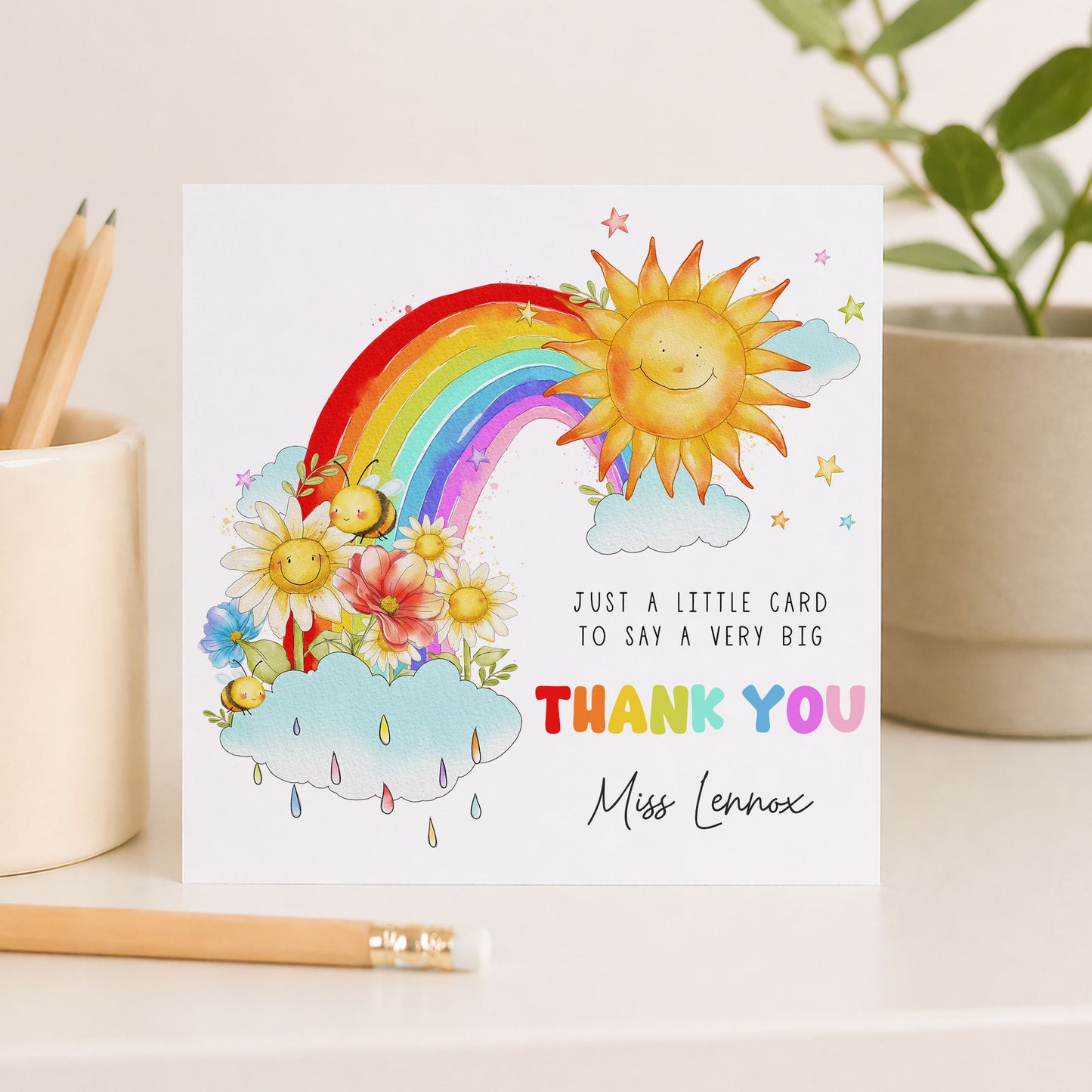Personalised Rainbow Teacher Thank You Card