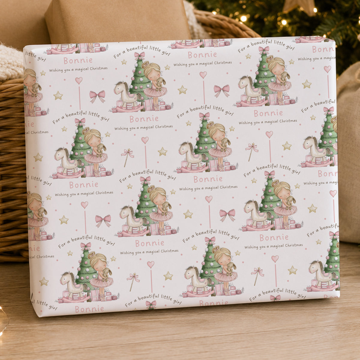 Personalised Girls Pink Ballerina Christmas Wrapping Paper