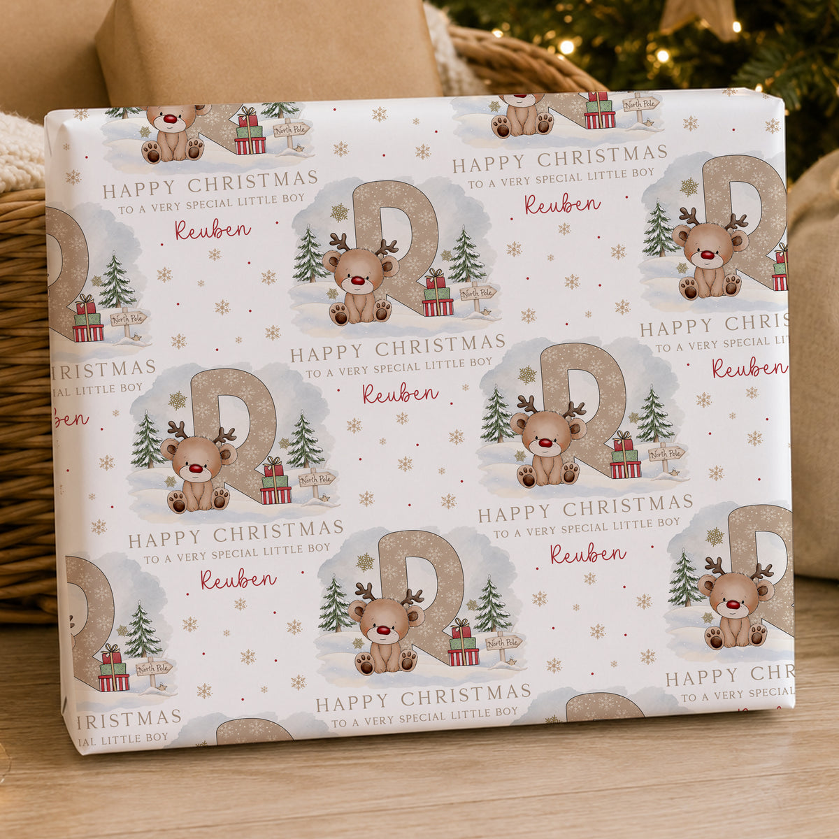 Personalised Grandson Christmas Card – Reindeer Initial