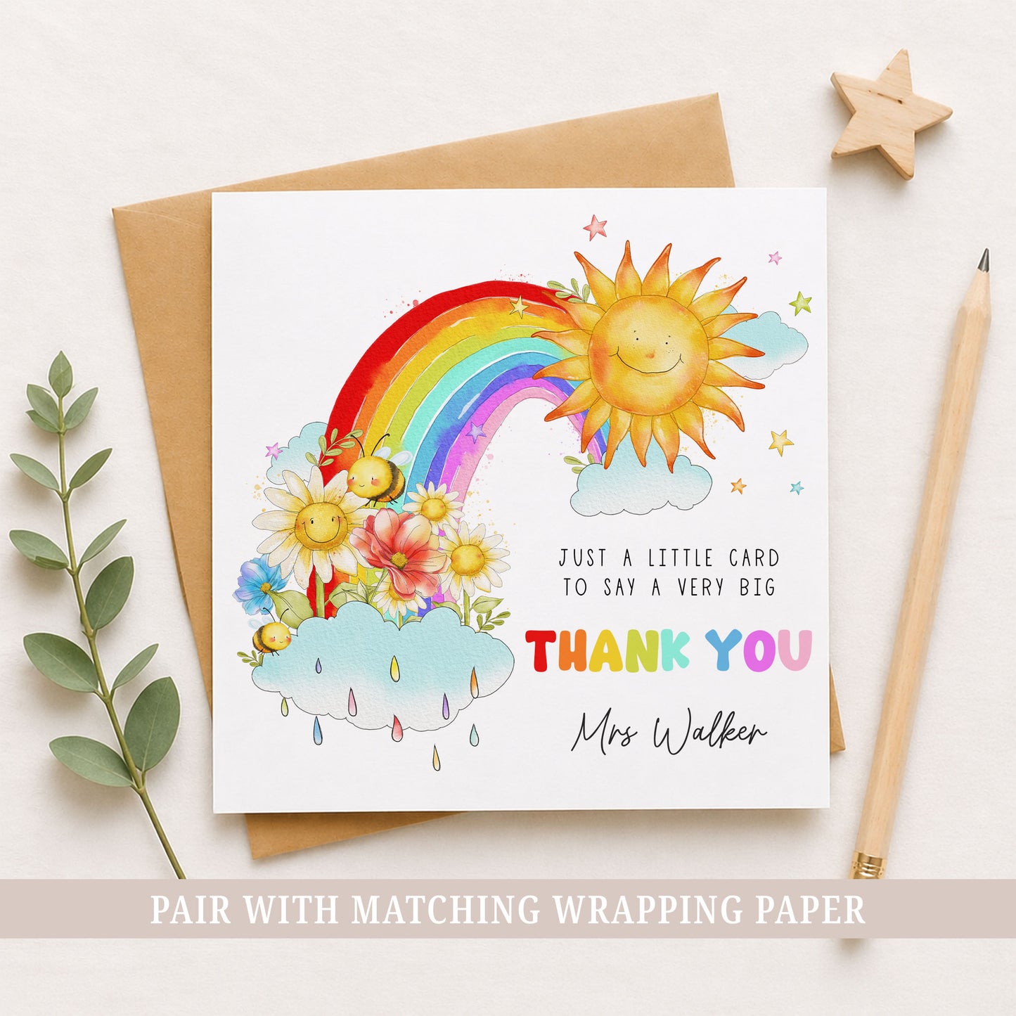 Personalised Rainbow Teacher Thank You Card