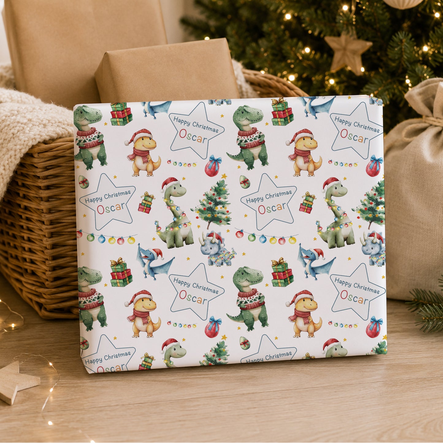 Personalised Dinosaur Christmas Card for Kids