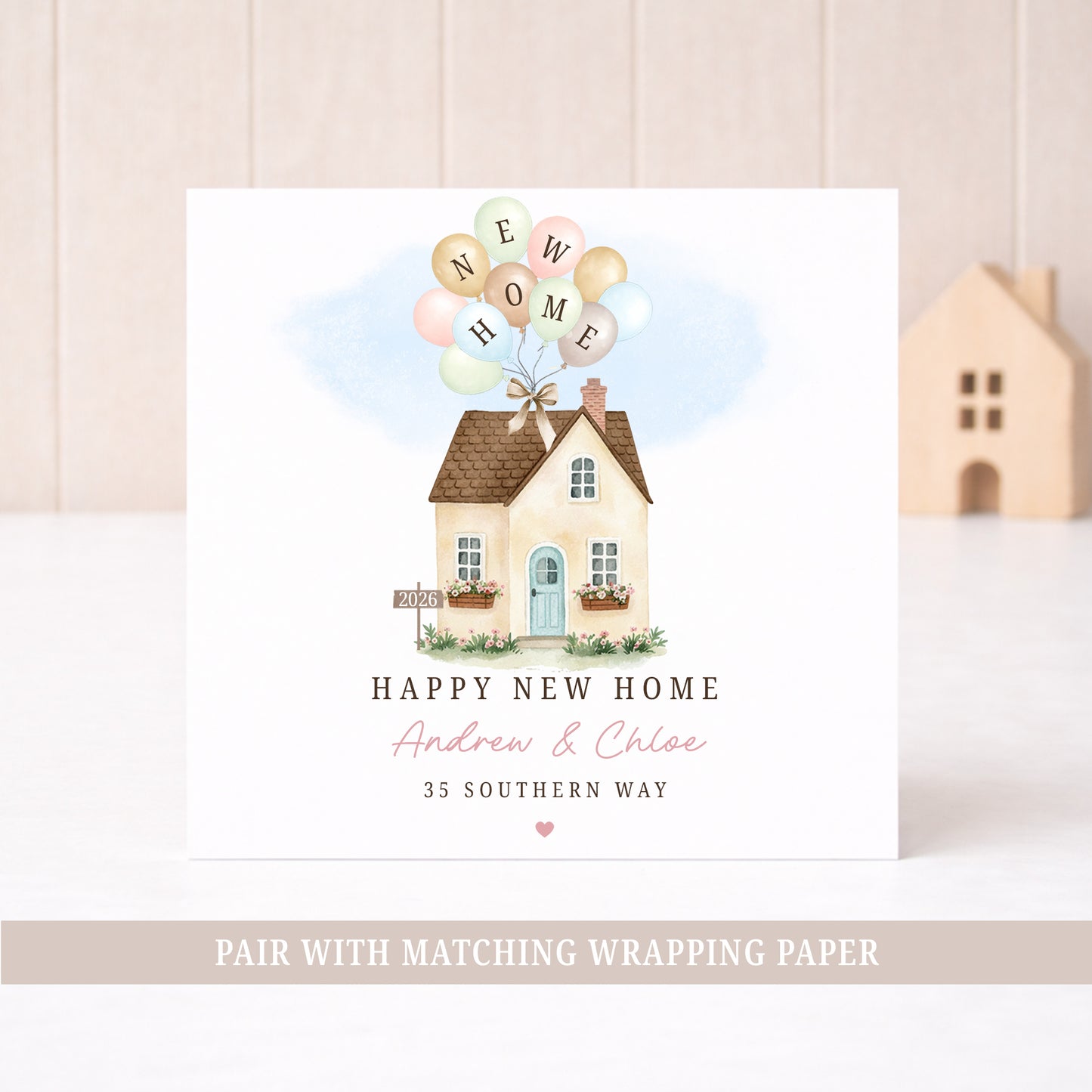 Personalised New Home Pastel Balloon Card