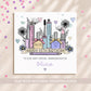 Personalised 13th birthday makeup card with illustrated cosmetics, lipstick, mascara, perfume and name.