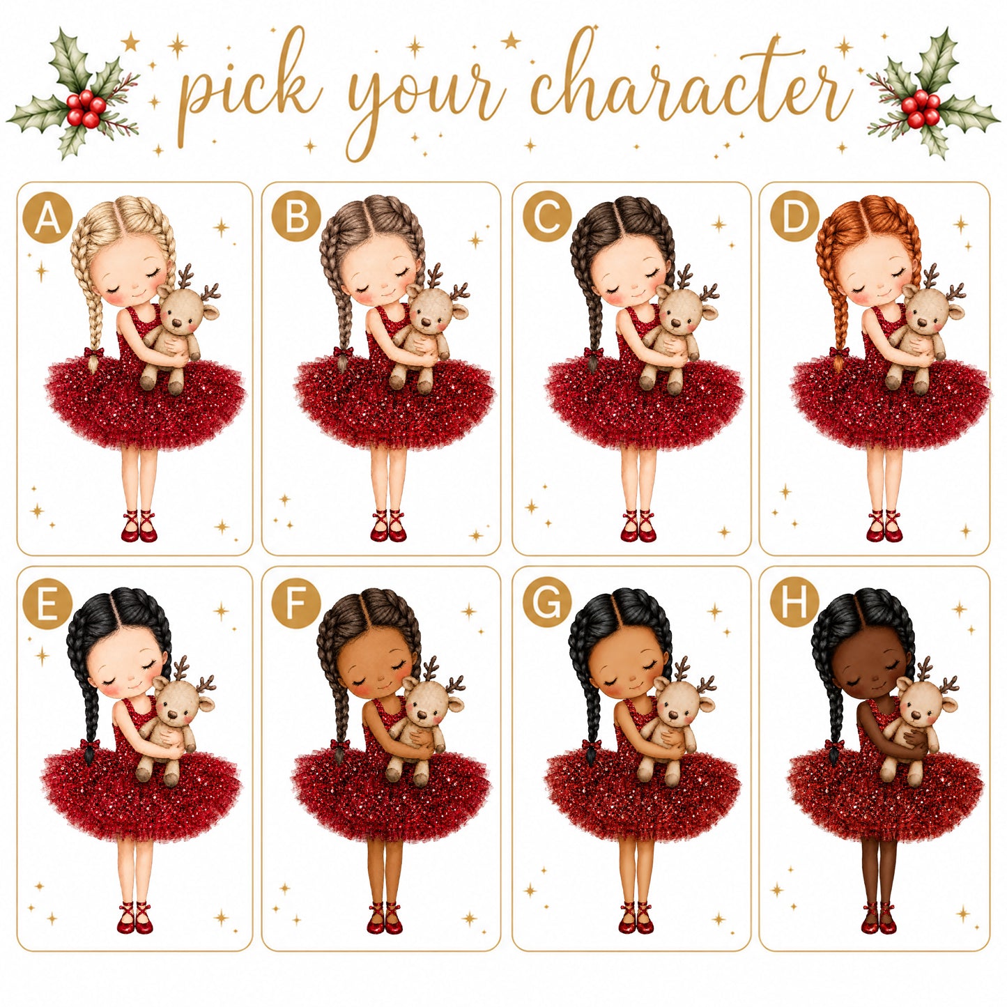 Personalised Girls Christmas Card – Red Ballerina & Reindeer