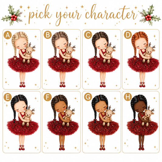 Personalised Girls Christmas Wrapping Paper – Red Ballerina & Reindeer