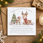 Personalised First Christmas as Mummy card featuring a festive mummy and baby deer beside a Christmas tree, with a special first Christmas verse and baby’s name.