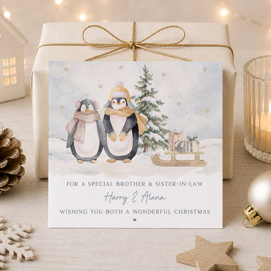 Personalised Son & Daughter-in-Law Penguin Christmas Card