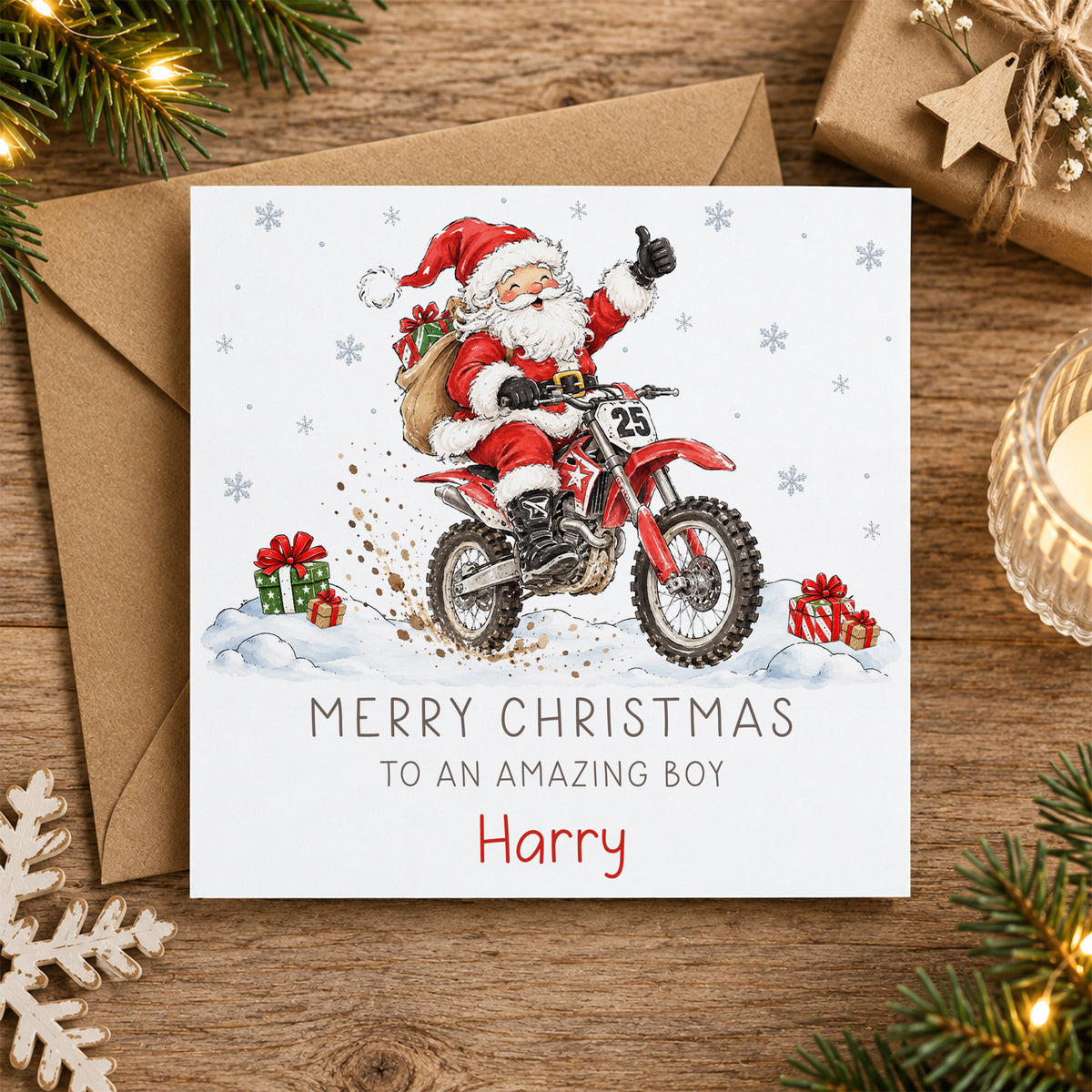Personalised Santa Dirt Bike Christmas Card