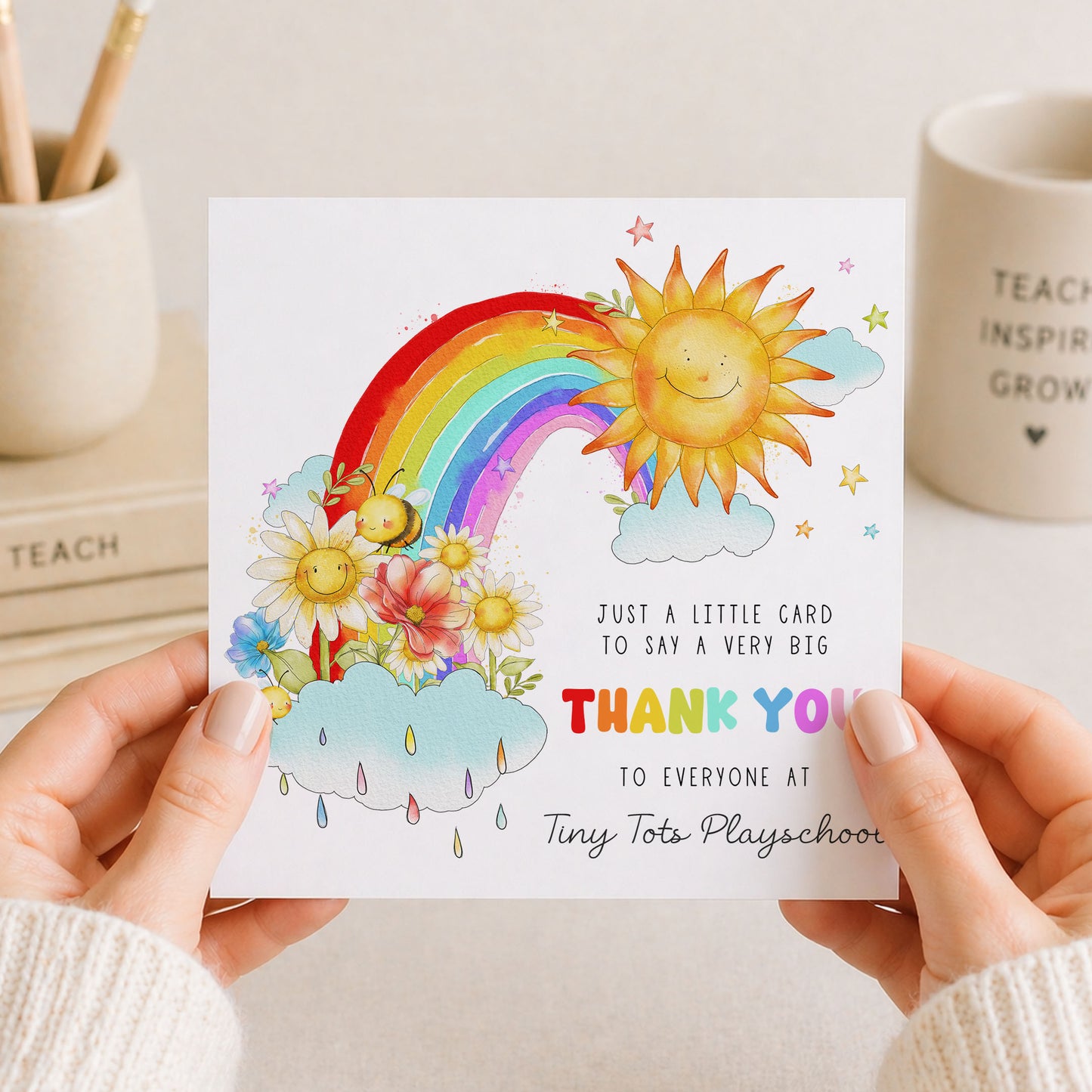 Rainbow Thank You Nursery Personalised Card