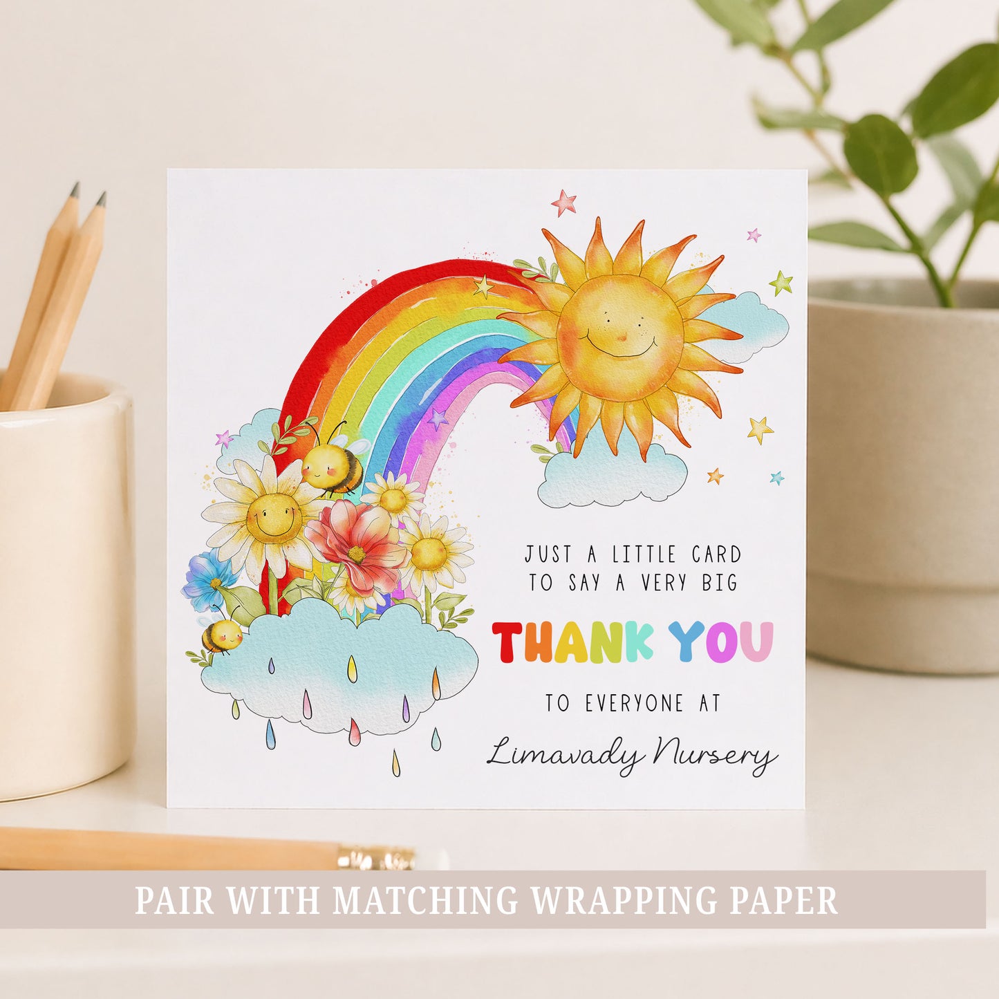 Rainbow Thank You Nursery Personalised Card