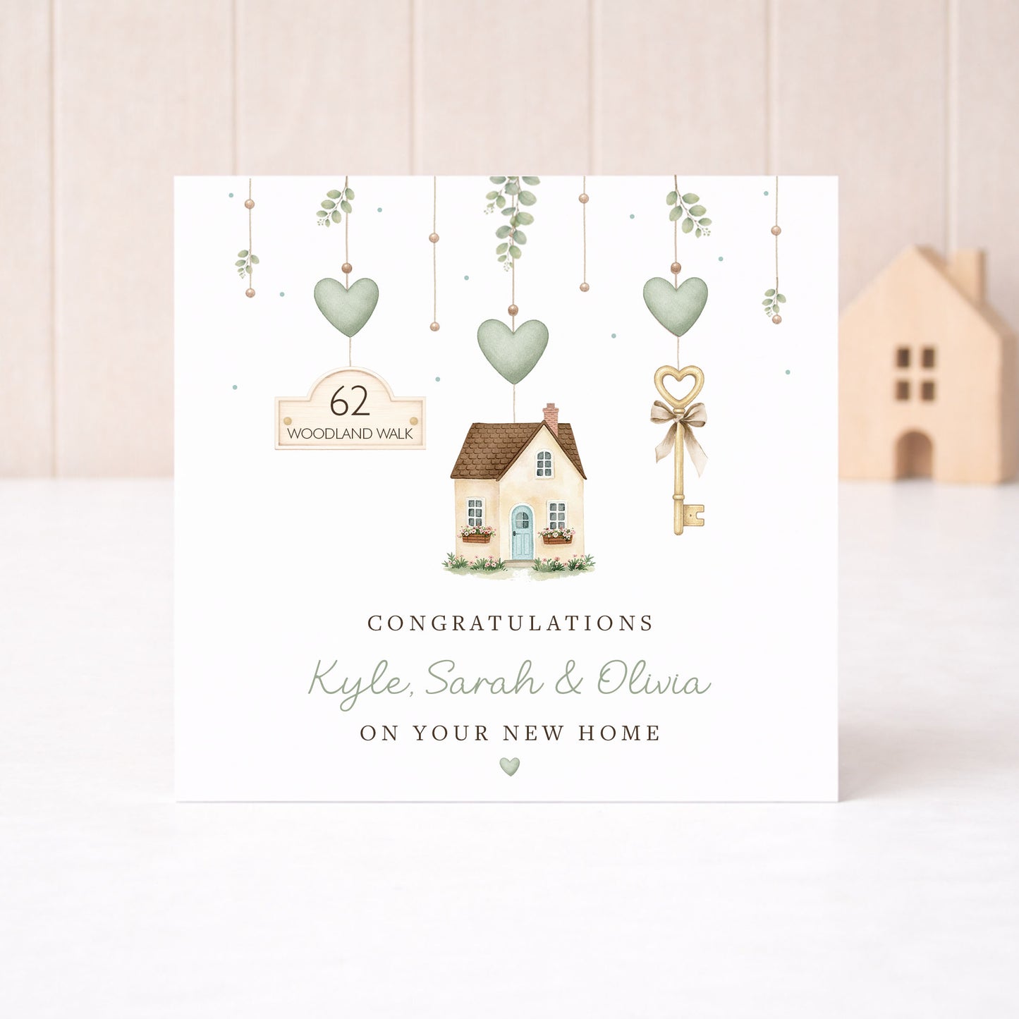 Personalised Green Eucalyptus New Home Card