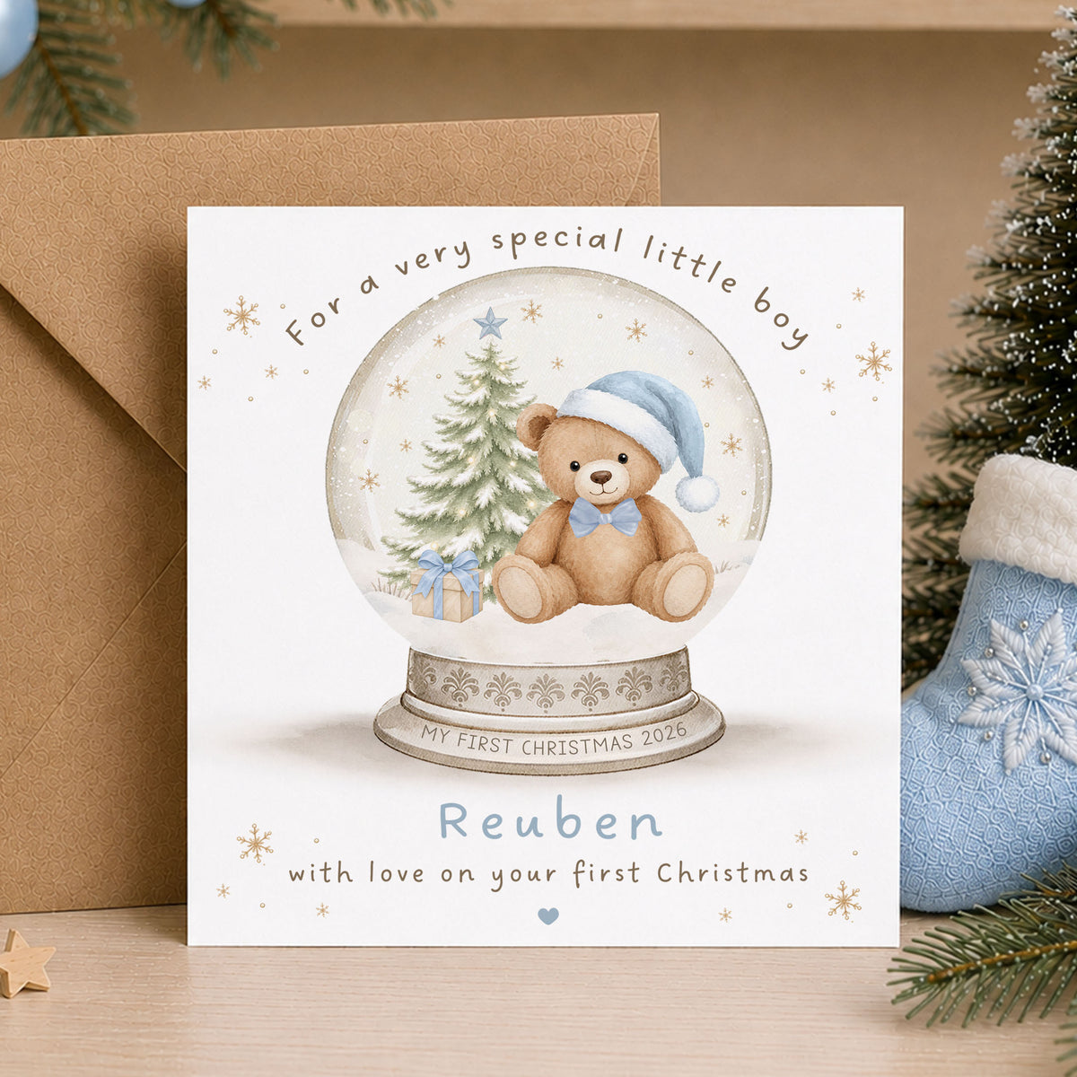 Personalised Blue First Christmas Wrapping Paper – Teddy Bear