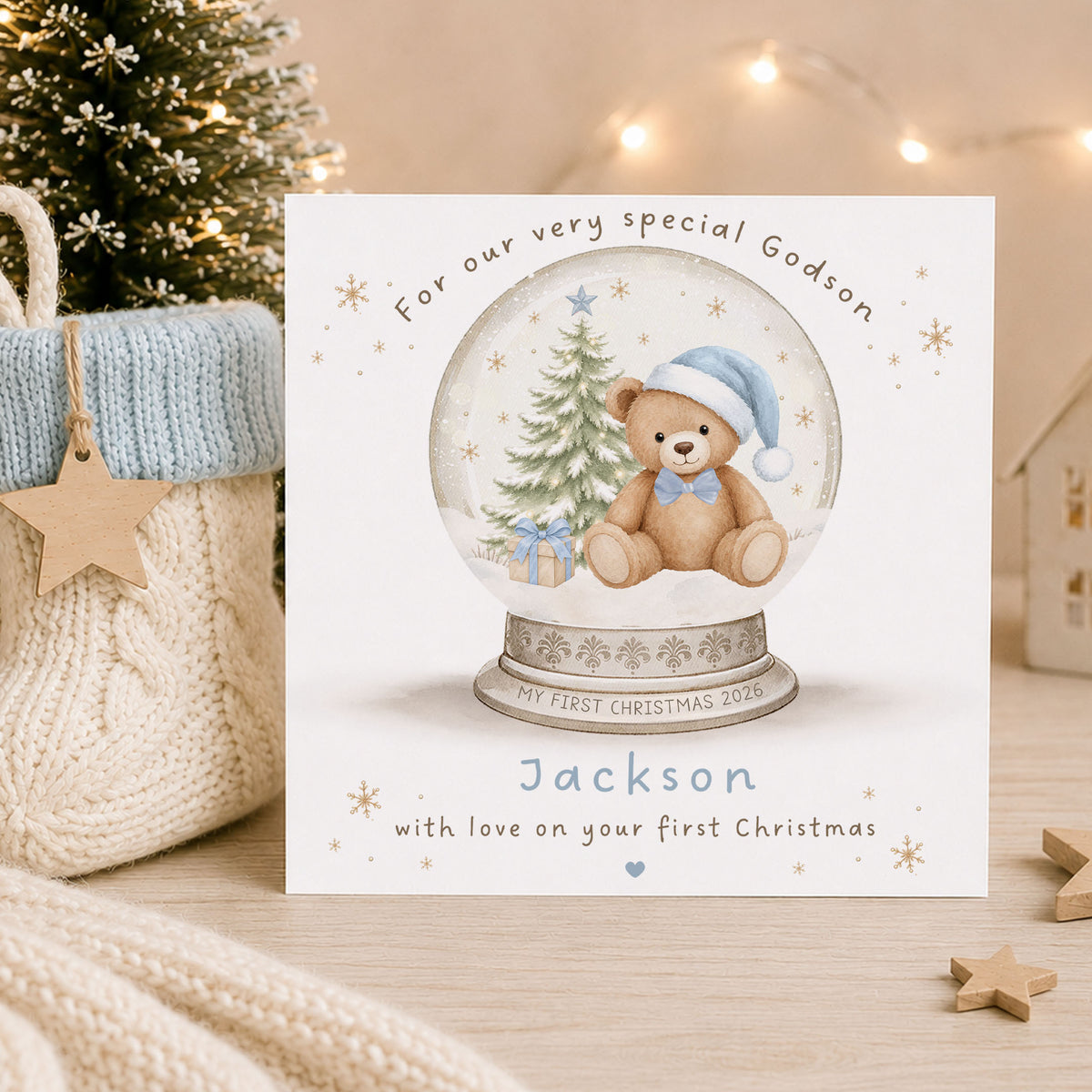 Personalised Blue First Christmas Wrapping Paper – Teddy Bear