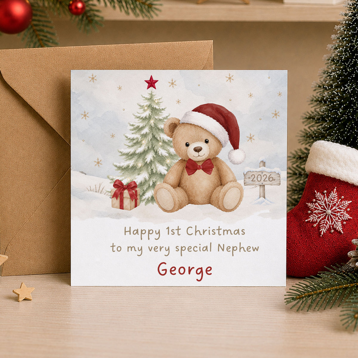 Personalised Grandson's First Christmas Teddy Bear Wrapping Paper
