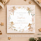 Personalised ballerina Christmas card for girls featuring dancing mice in pink ballet dresses, ballet shoes, swan, stars and Christmas details, personalised with any relation and name.