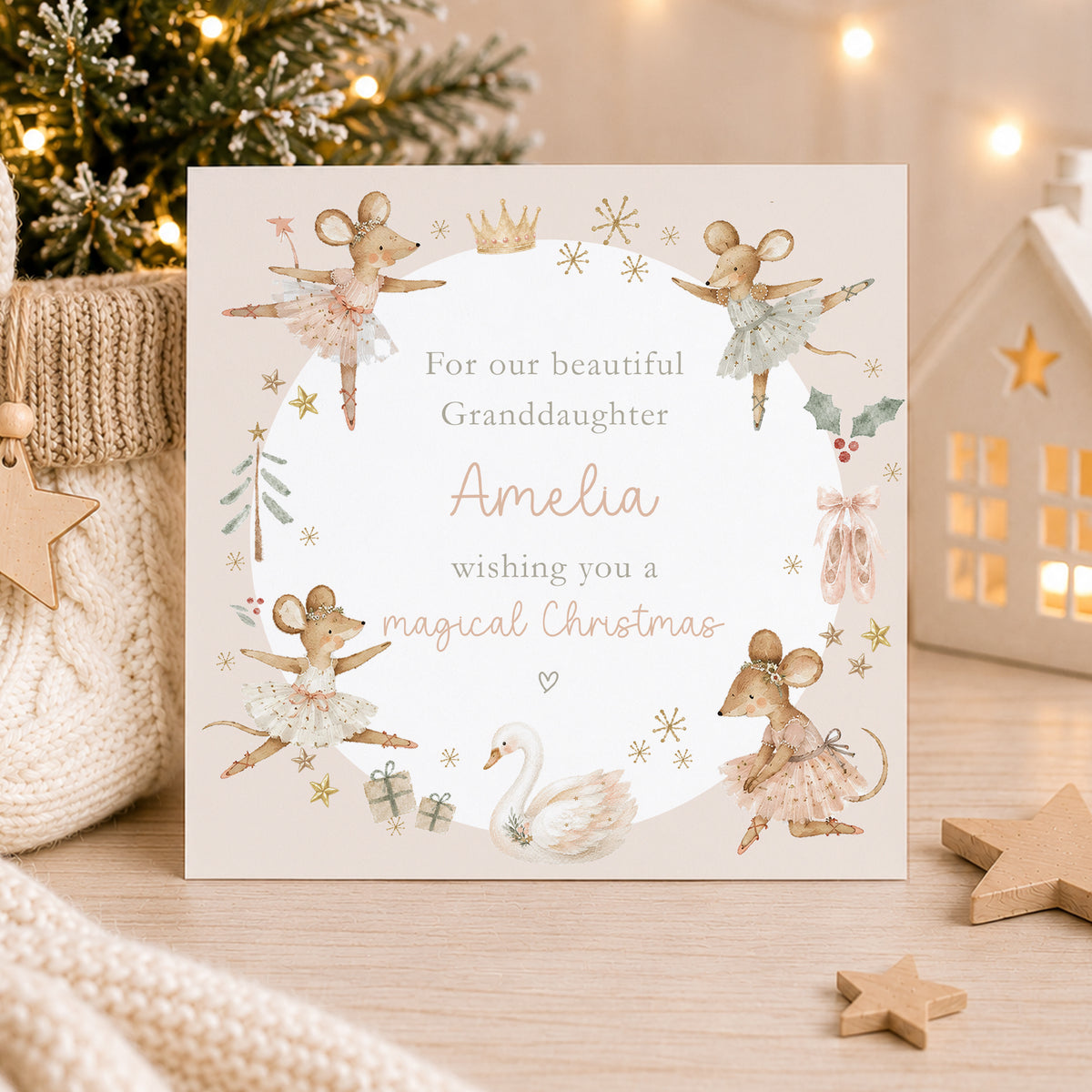 Personalised Ballerina Christmas Card – Dancing Mice
