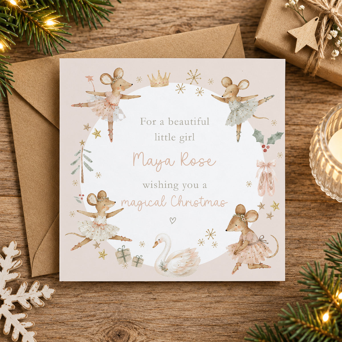 Personalised Ballerina Christmas Card – Dancing Mice