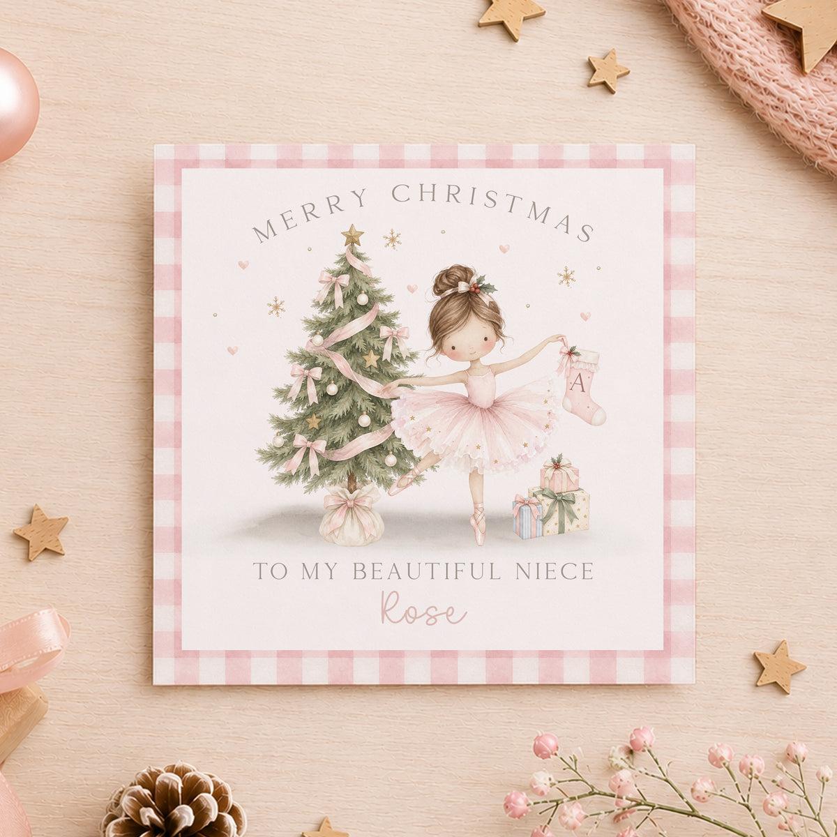 Personalised Granddaughter Christmas Card – Pink Ballerina