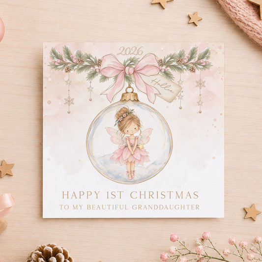 Personalised Daughter First Christmas Card – Pink Fairy