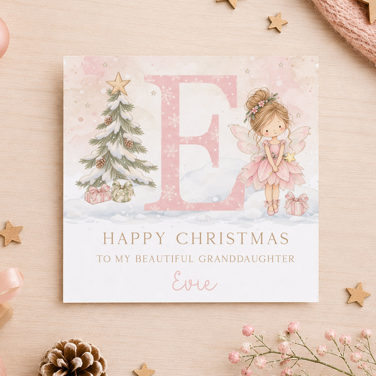 Personalised Daughter Christmas Card – Fairy Initial