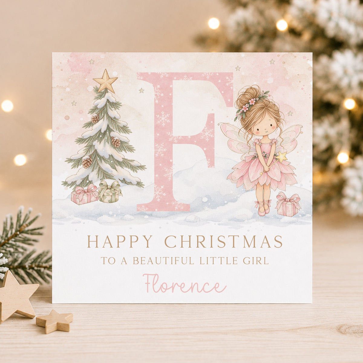 Personalised Daughter Christmas Card – Fairy Initial