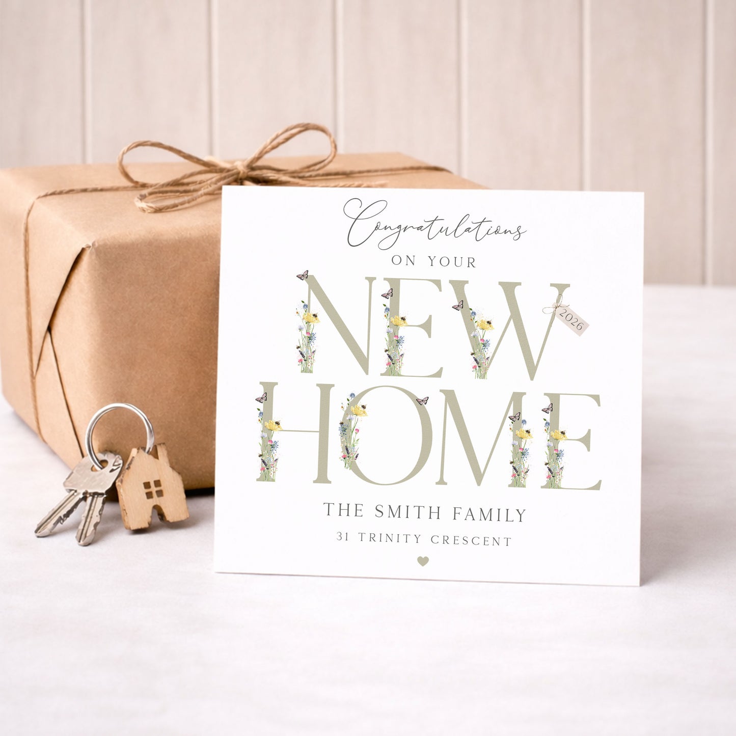 Personalised New Home Green Widlflower Wrapping Paper